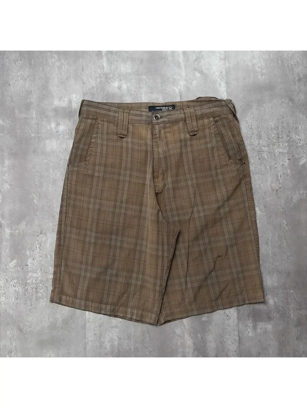 Y2K Brown Redsand Surf Grunge Plaid Baggy Distressed Skater Shorts